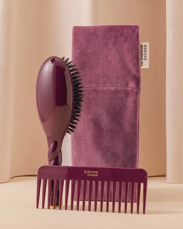 la-bonne-brosse-trio-dition-limit-e-aubergine-grande-brosse-peigne-large-d-m-lan image 1