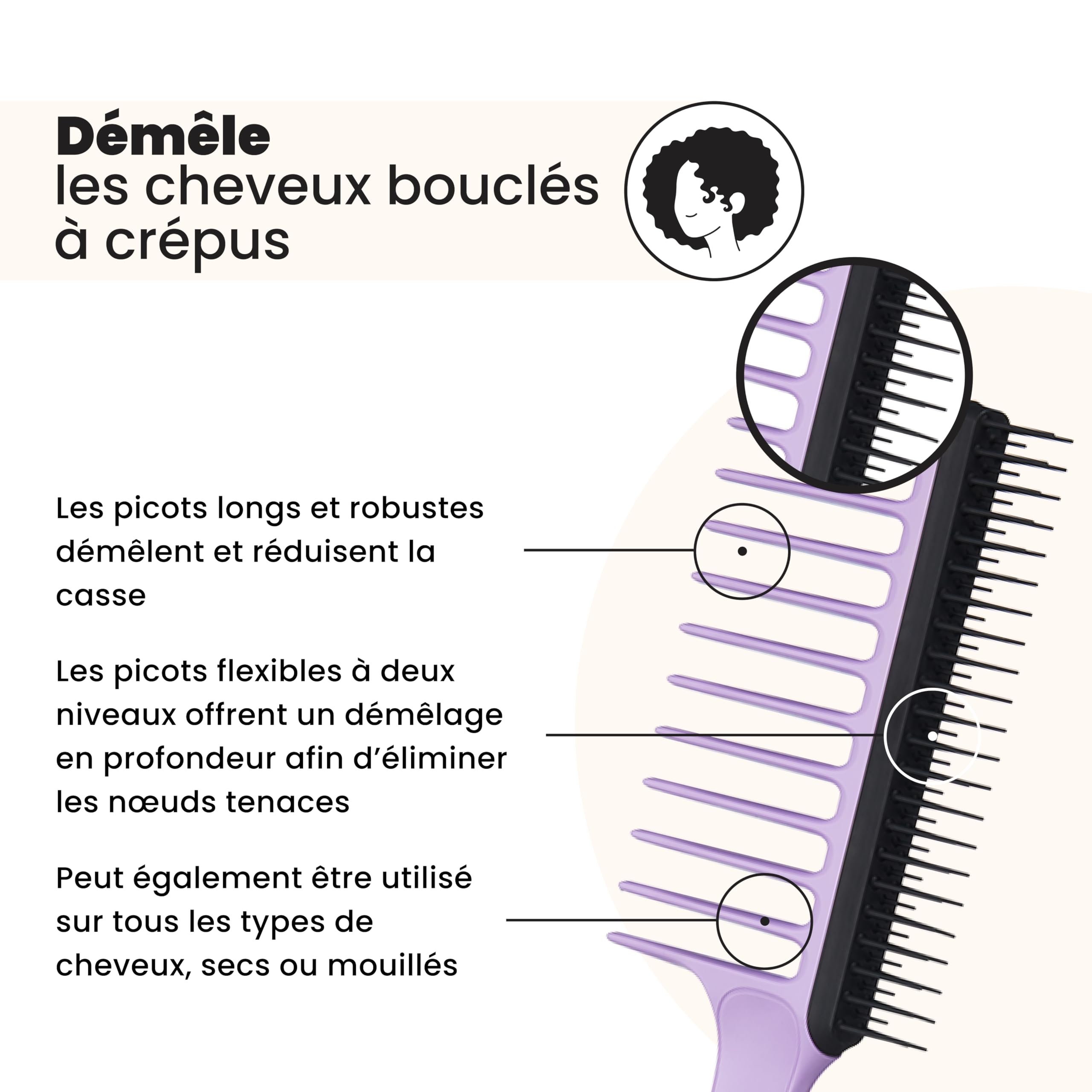 tangle-teezer-wide-tooth-peigne-cheveux-boucl-s-3c-4c-lilas-et-noir image 2