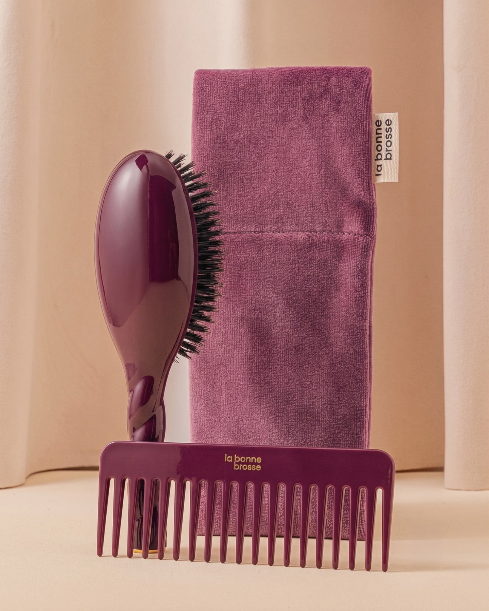 la-bonne-brosse-trio-dition-limit-e-aubergine-grande-brosse-peigne-large-d-m-lan image 1