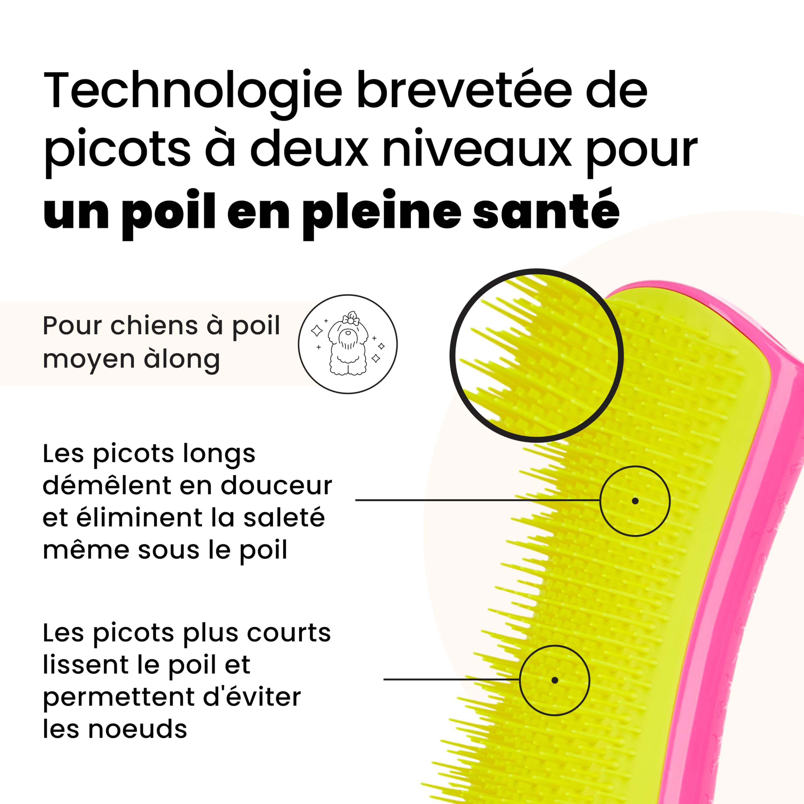 tangle-teezer-pet-teezer-grande-brosse-d-m-lante-chien-rose-et-jaune image 2